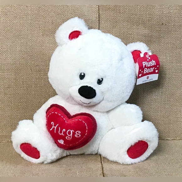 Carlton Cards Other - Carlton Cards White Teddy Bear w Heart Plush Stuffed Animal Valentines Romance